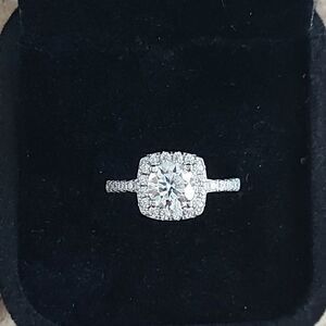 1 Carat Halo Moissanite 925 Silver Engagement Ring